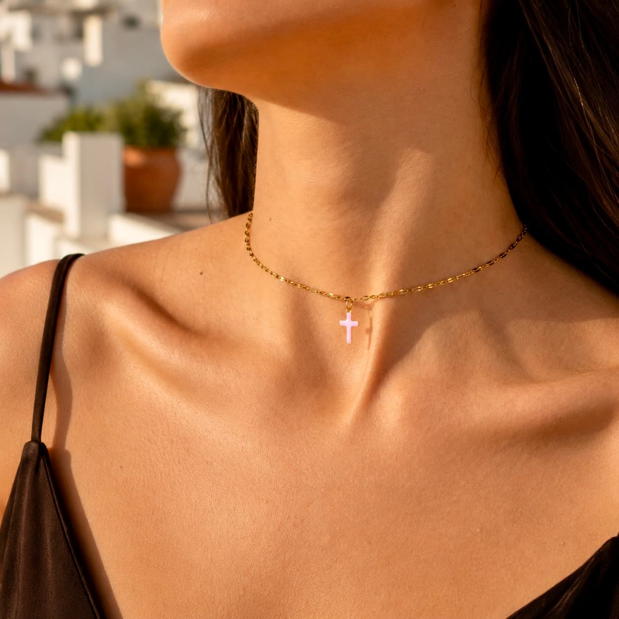 Pink Cross Choker Necklace