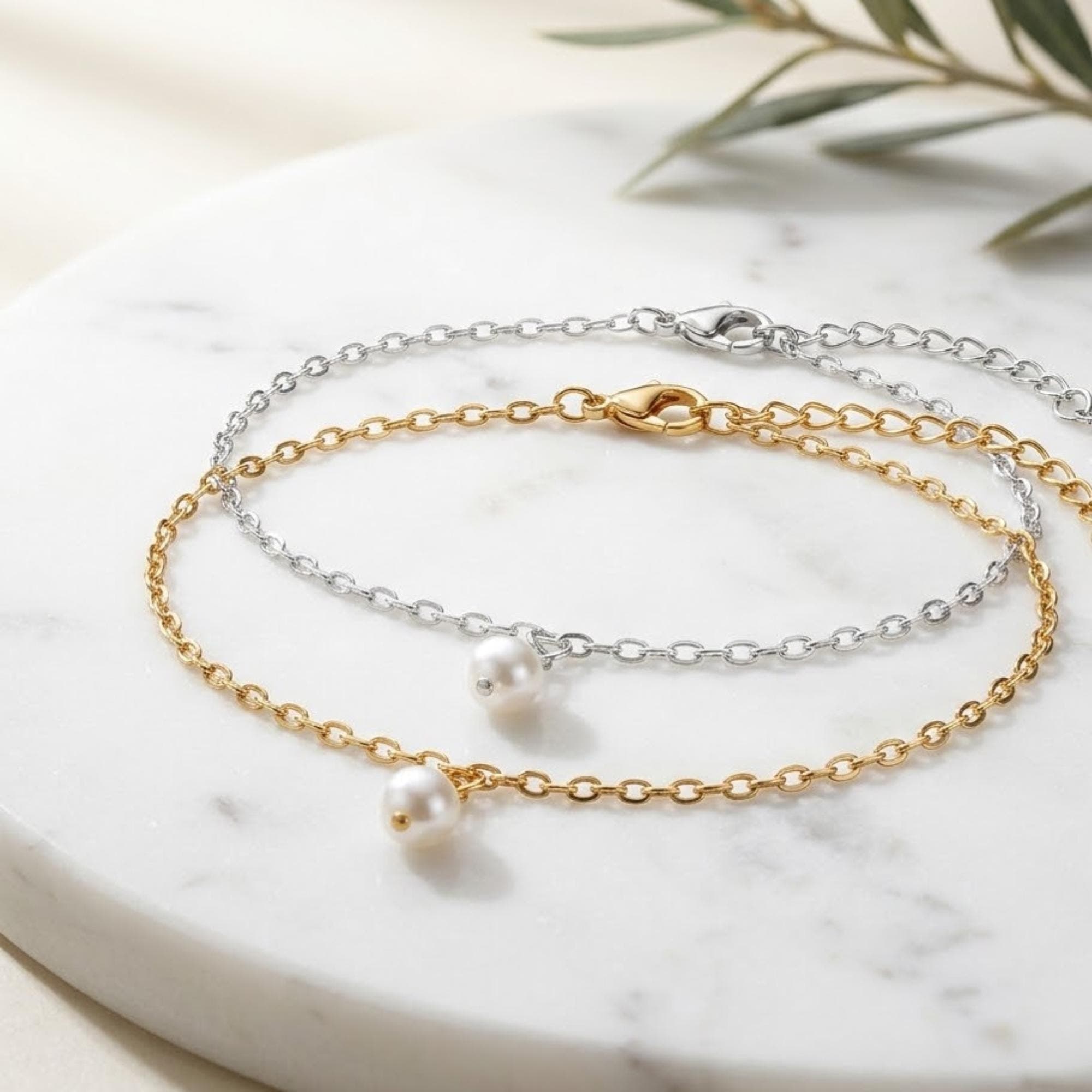 Pearl Chain Anklet — Gold Tone