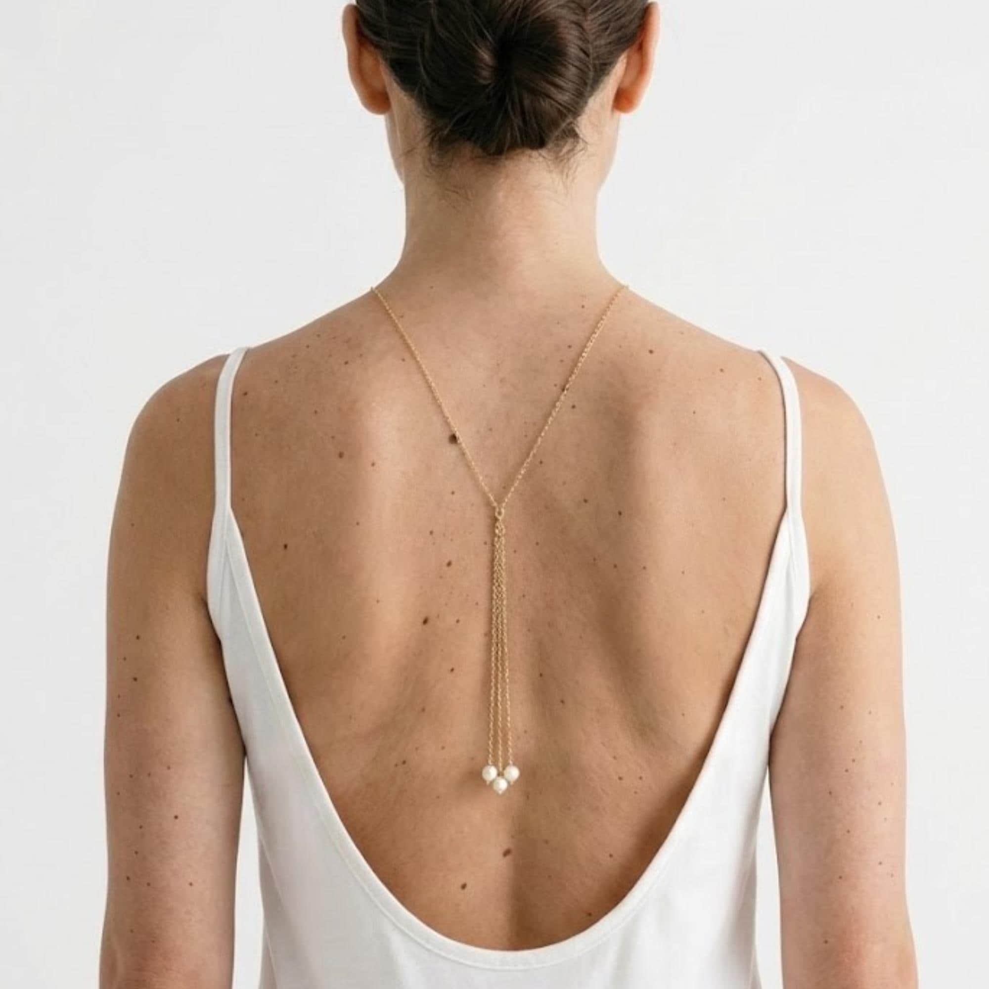 Reversible Pearl Lariat Necklace — Gold Tone