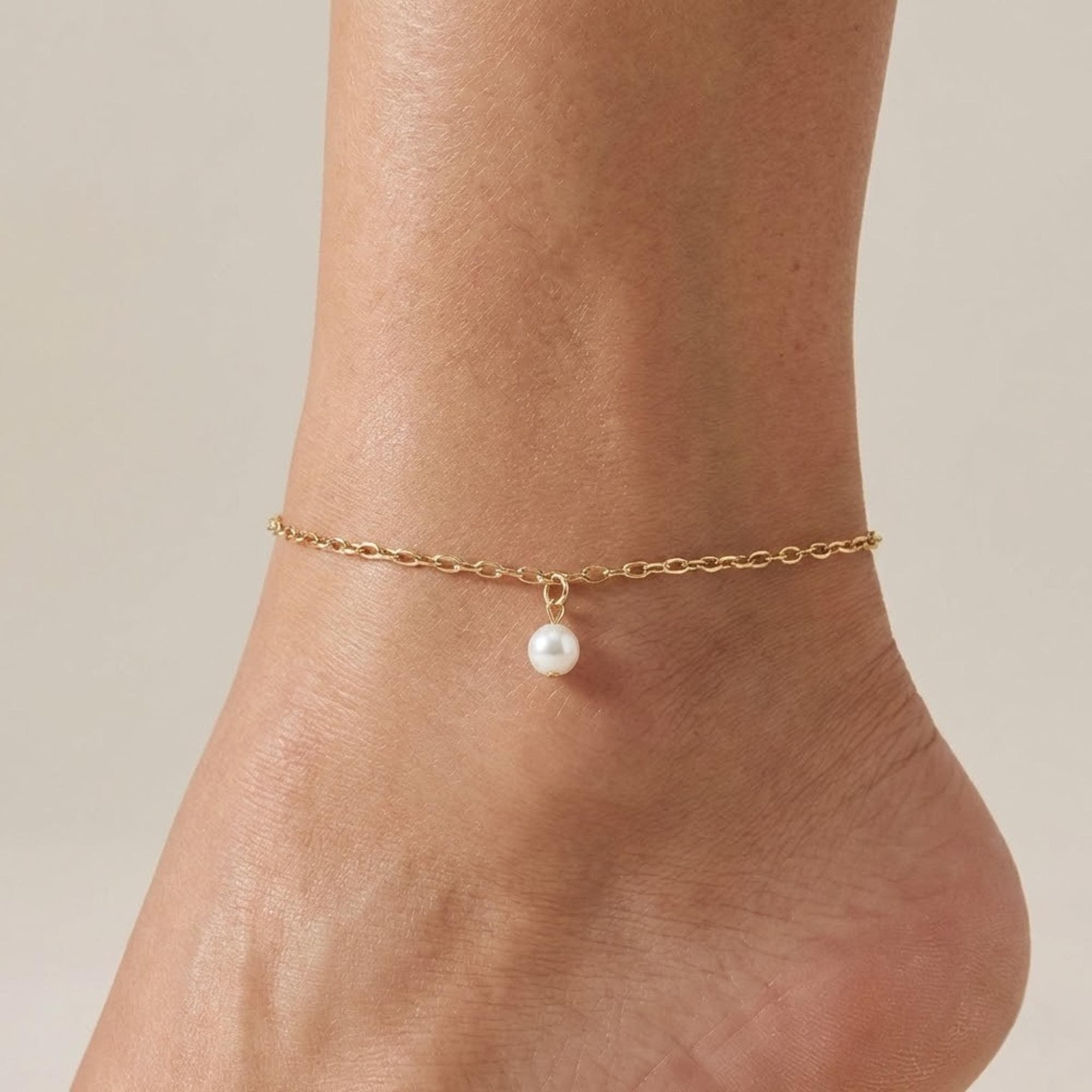 Pearl Chain Anklet — Gold Tone