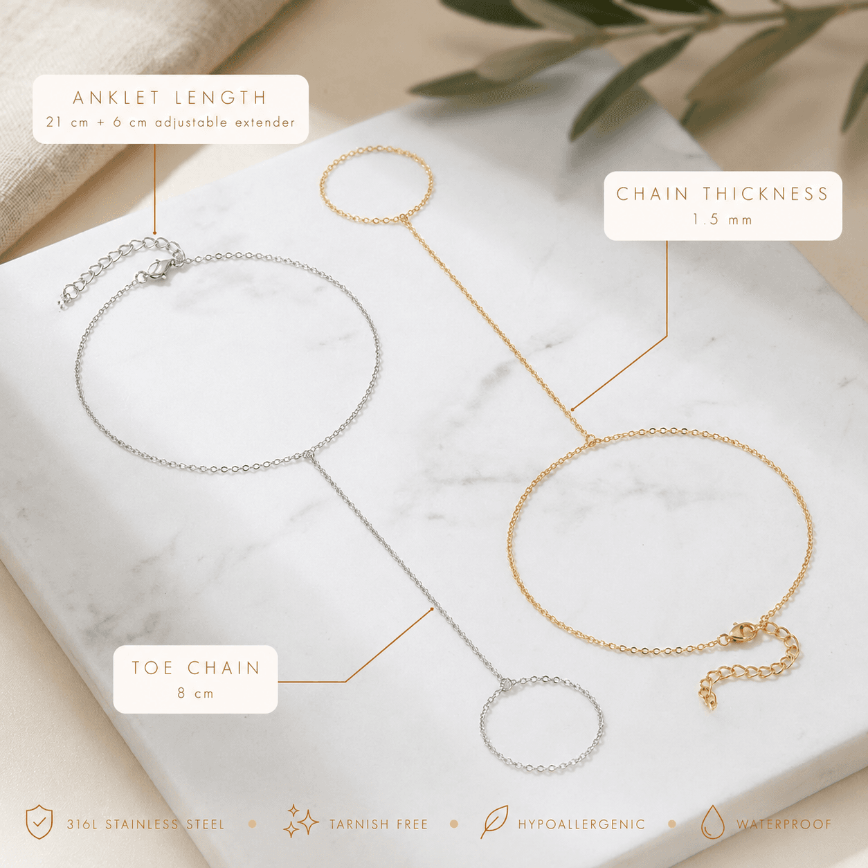 Barefoot Toe Chain Anklet — Gold Tone