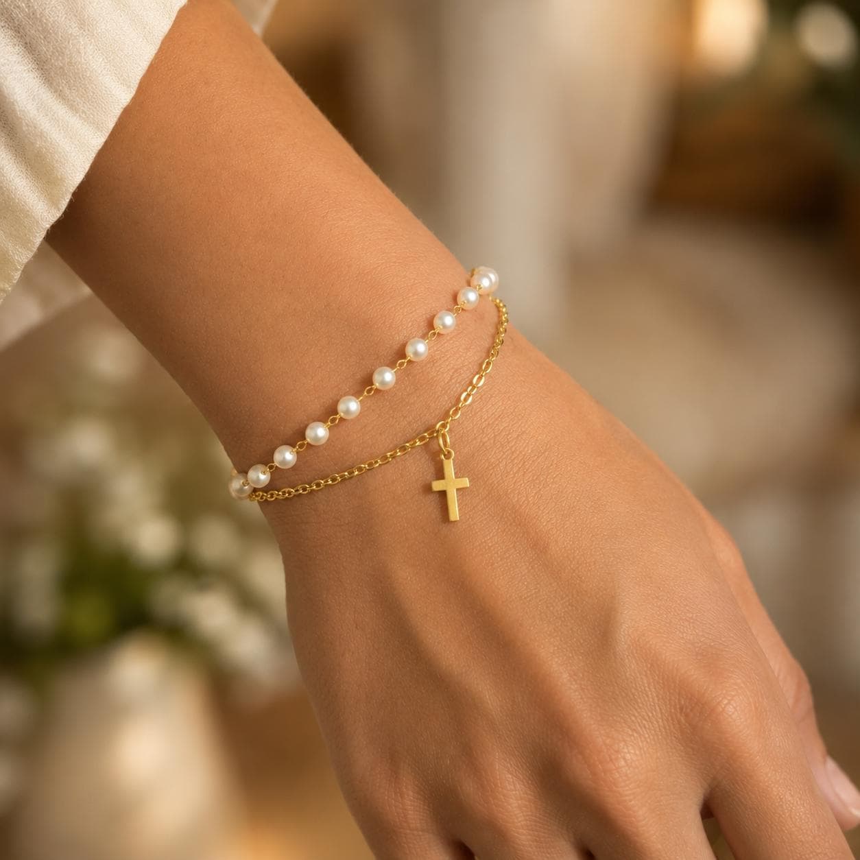 Pearl Cross Faith Bracelet