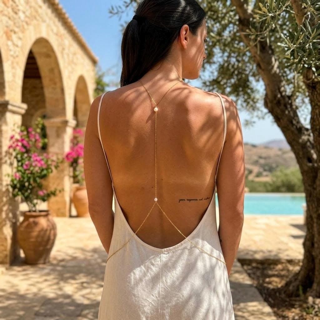 Bridal Pearl Back Necklace — Gold Tone