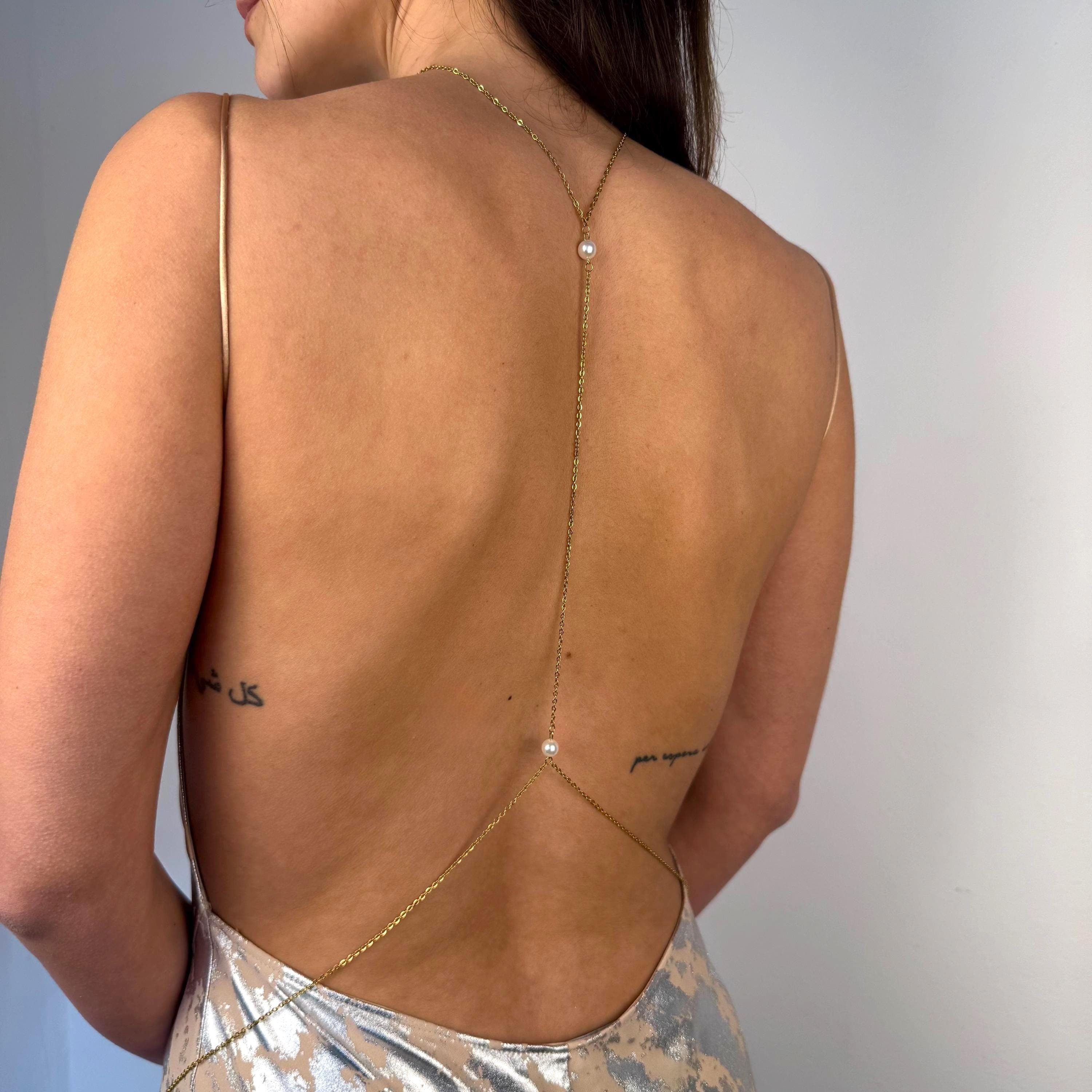 Bridal Pearl Back Necklace — Gold Tone