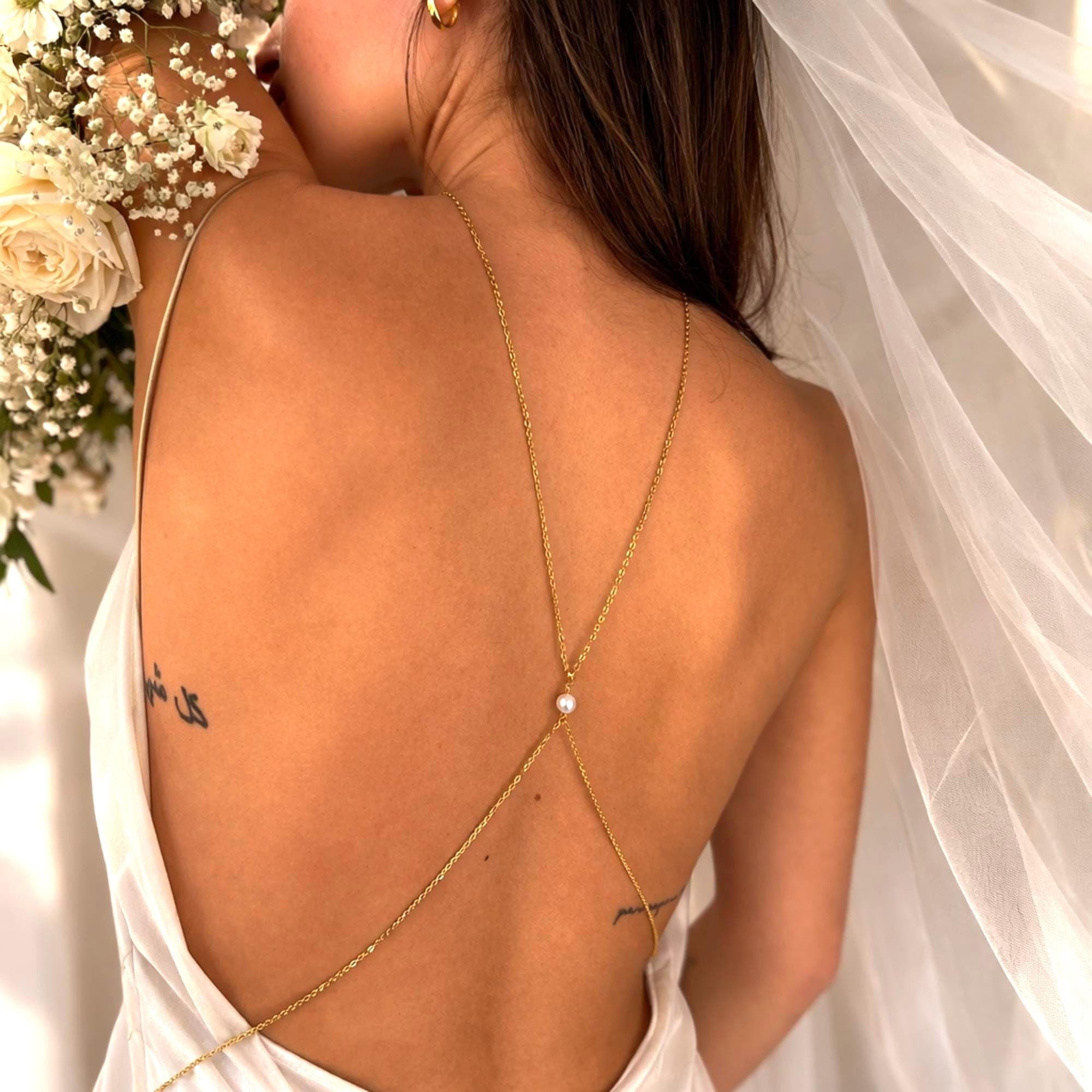 Pearl Bridal Back Chain — Gold Tone