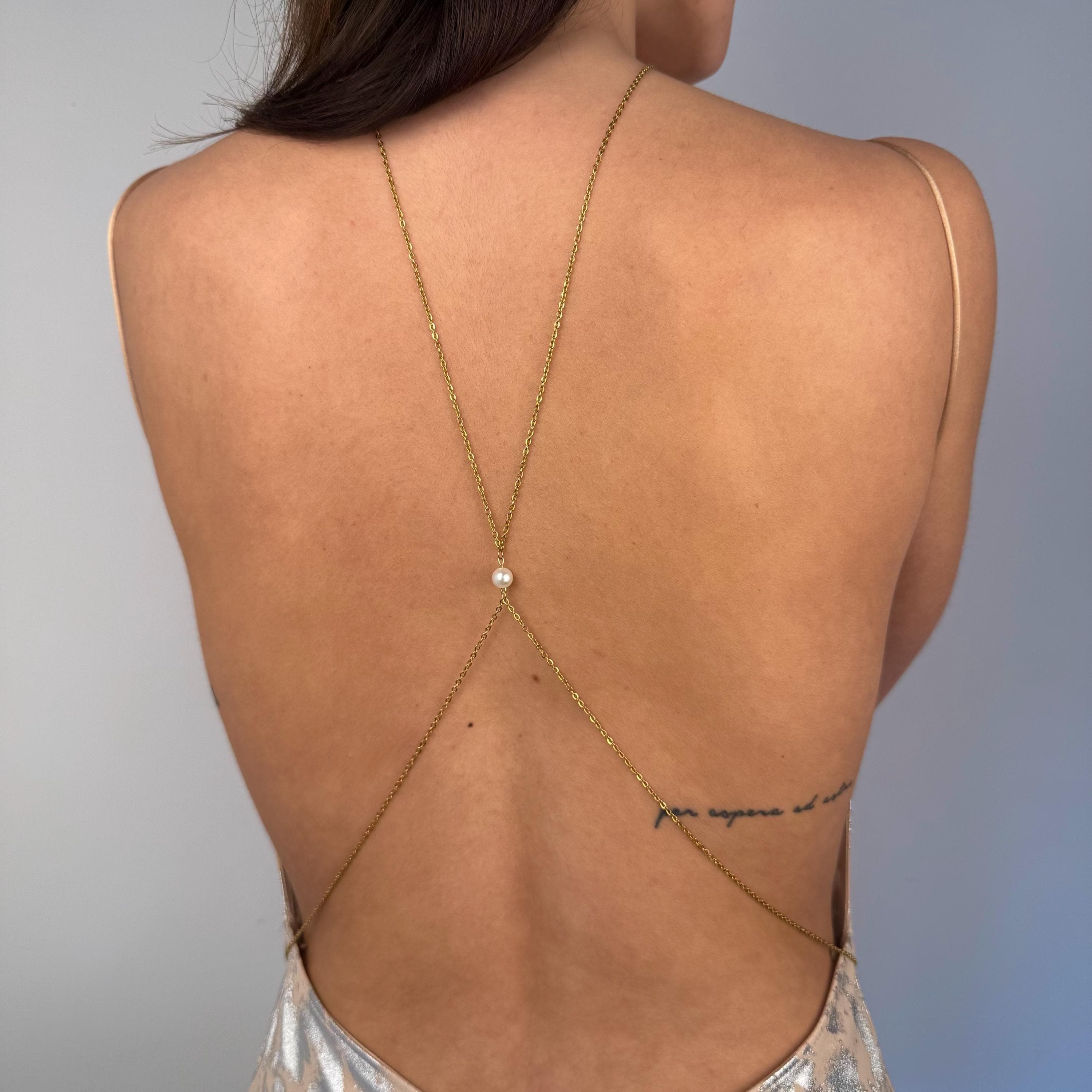 Pearl Bridal Back Chain — Gold Tone