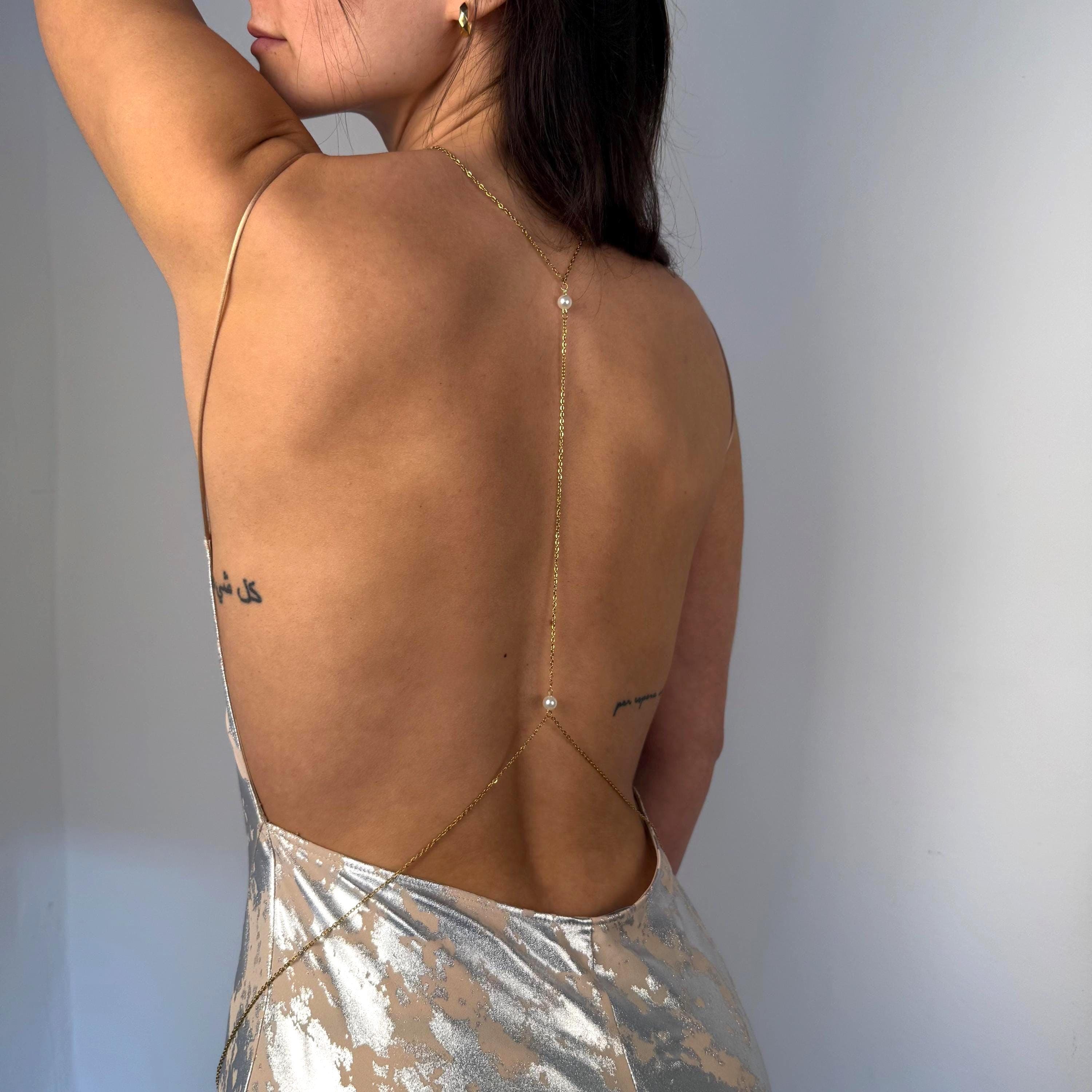 Bridal Pearl Back Necklace — Gold Tone