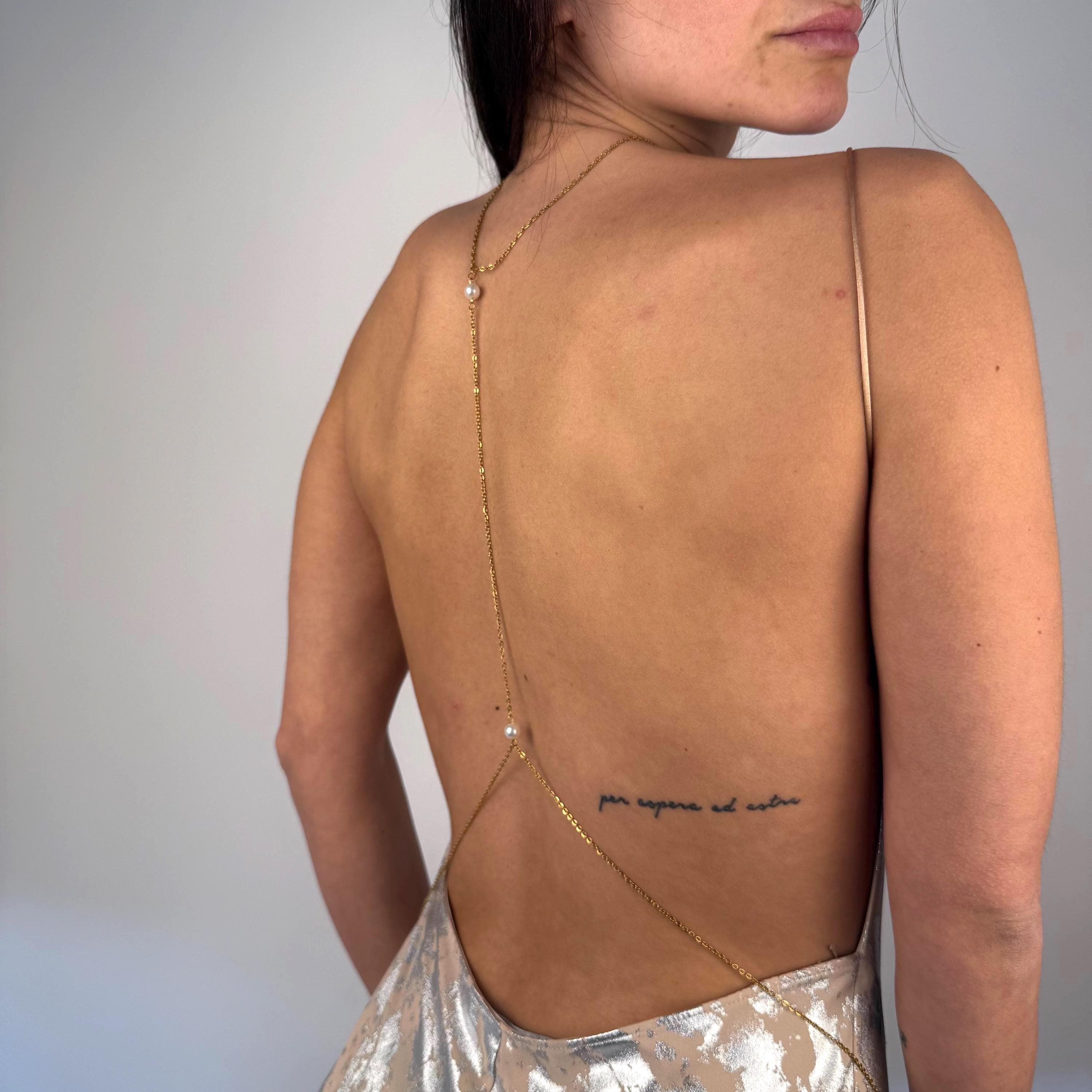 Bridal Pearl Back Necklace — Gold Tone