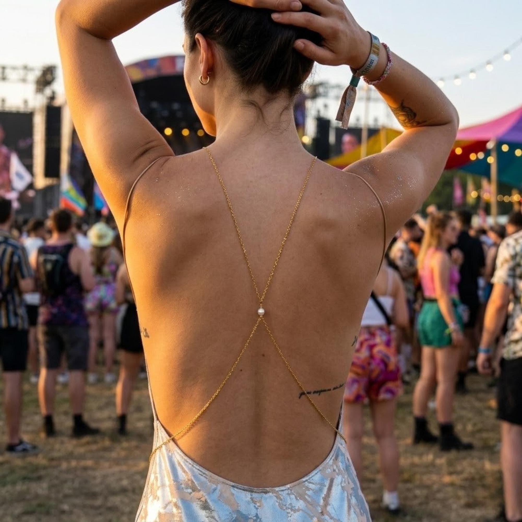 Pearl Bridal Back Chain — Gold Tone