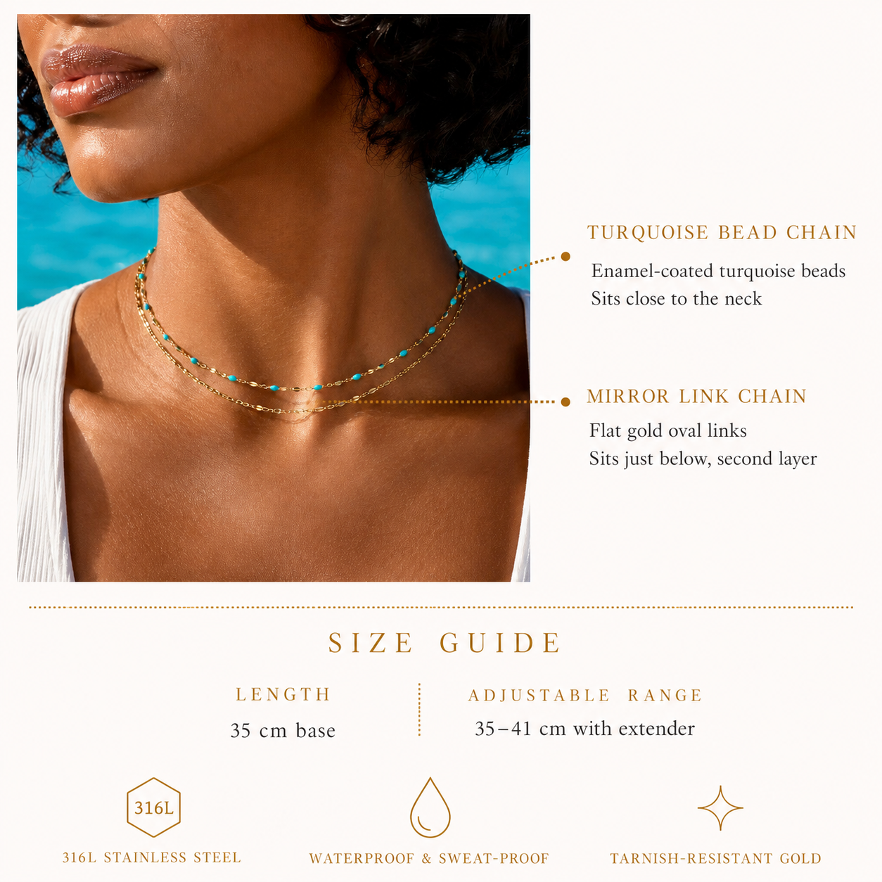 Layered turquoise bead choker and gold zodiac pendant necklace set, personalized star sign necklace stack
