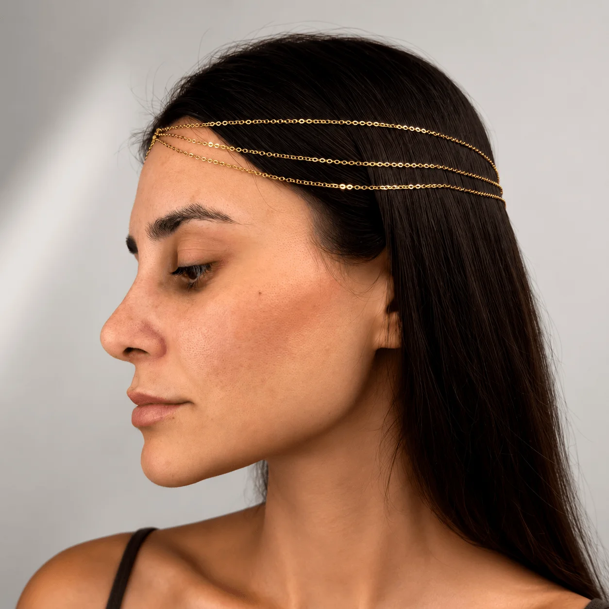 Delicate gold tone stainless steel bridal hair vine chain for wedding updos and loose waves