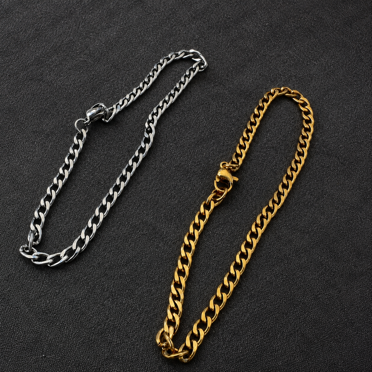 Cuban curb chain bracelet for men in stainless steel, gold and silver tone, waterproof and tarnish-resistant