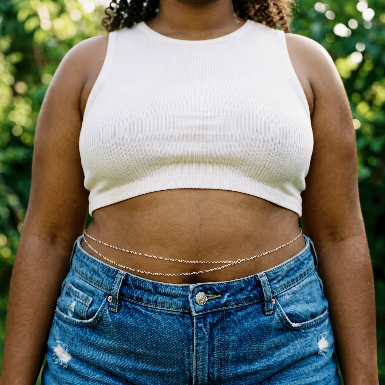 Plus size gold and silver stainless steel belly chain, adjustable waist chain for curvy women, four fitted sizes