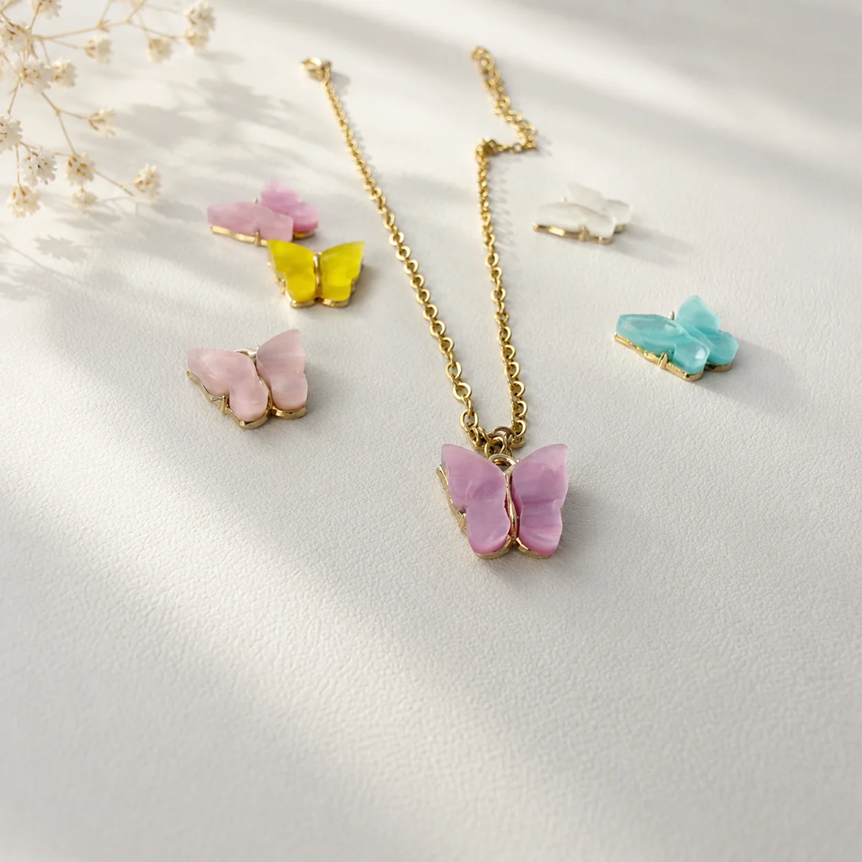 Delicate gold stainless steel butterfly ankle bracelet, waterproof summer beach anklet with charm detail