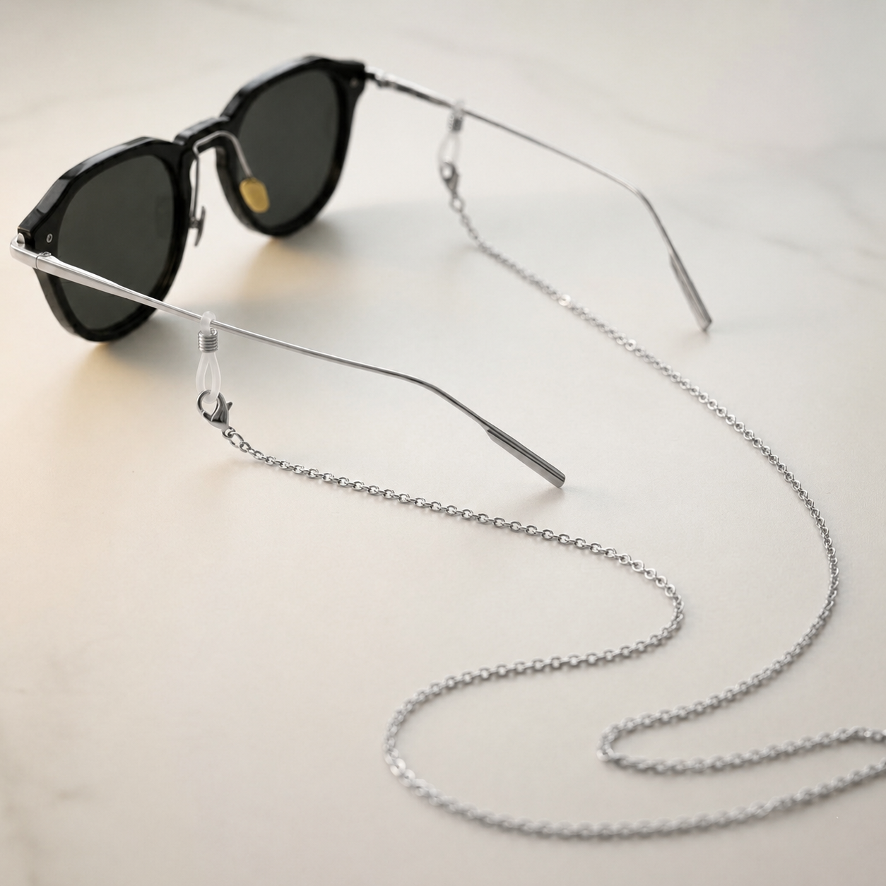 Dainty gold tone stainless steel eyeglasses chain handcrafted in Portugal for everyday eyewear styling
