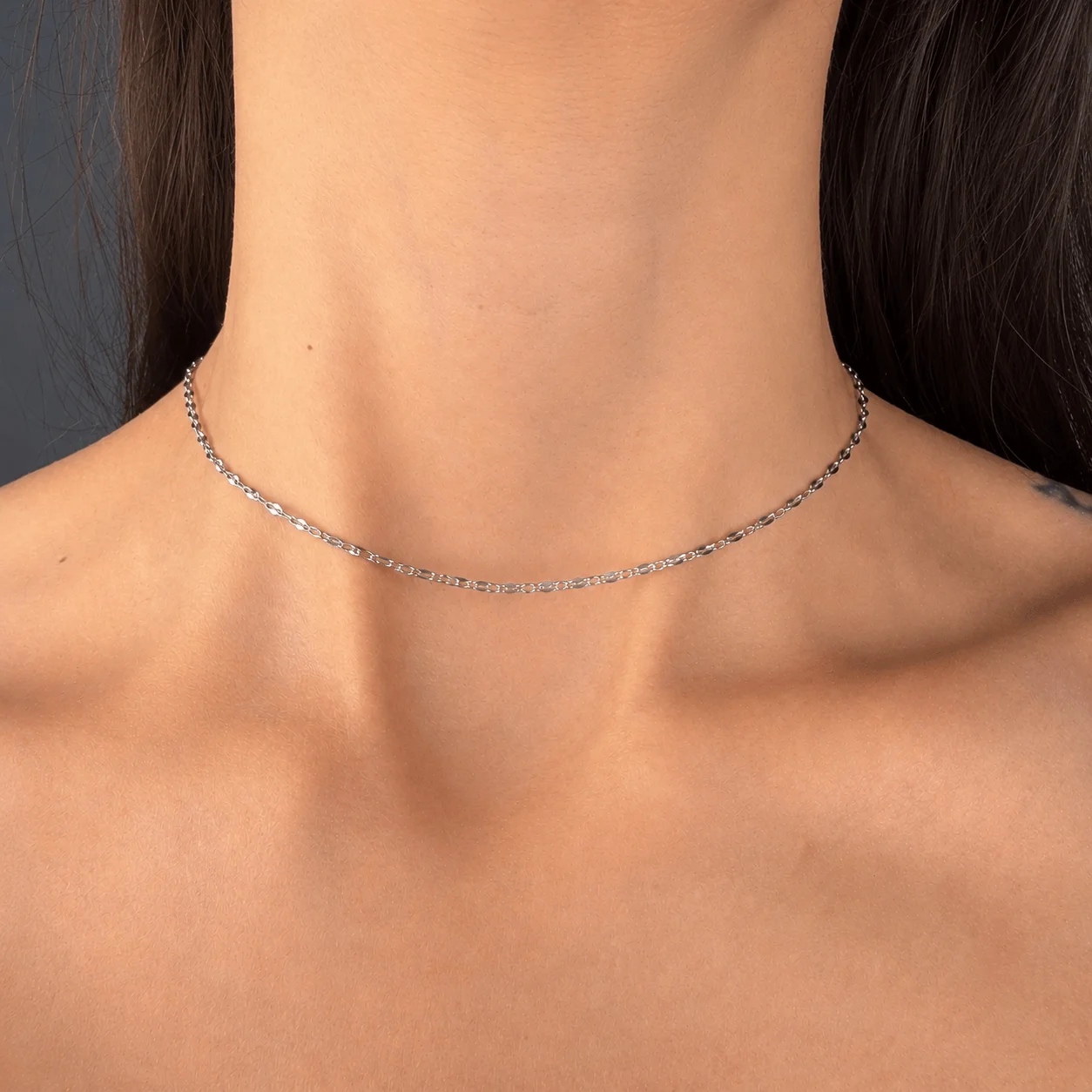 Gold tone dainty satellite link choker necklace in 316L stainless steel for minimalist everyday wear