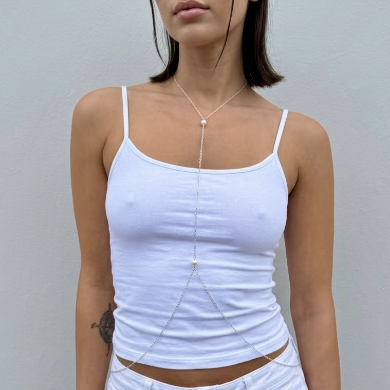 Dainty gold stainless steel belly body chain for festivals, waterproof and adjustable torso wear