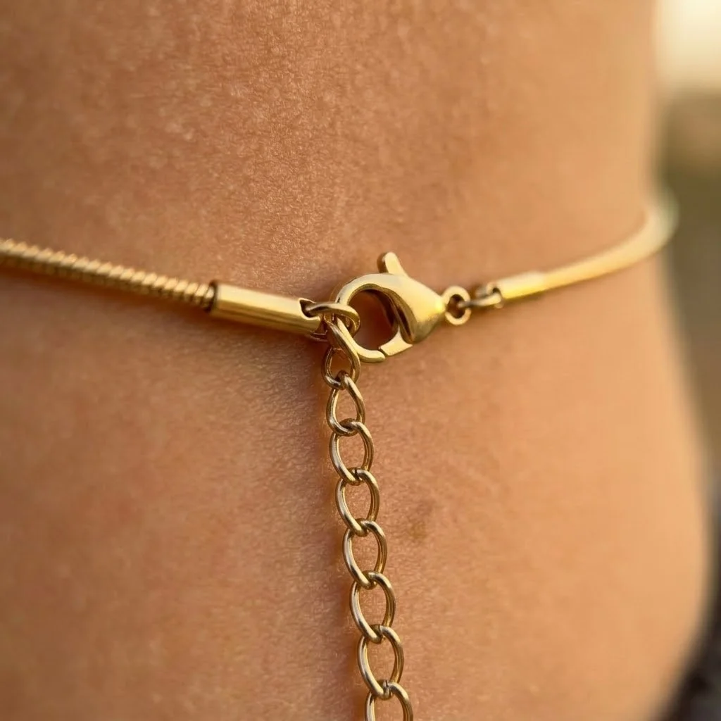 Gold tone stainless steel snake belly chain for summer waist wear, waterproof and tarnish-resistant