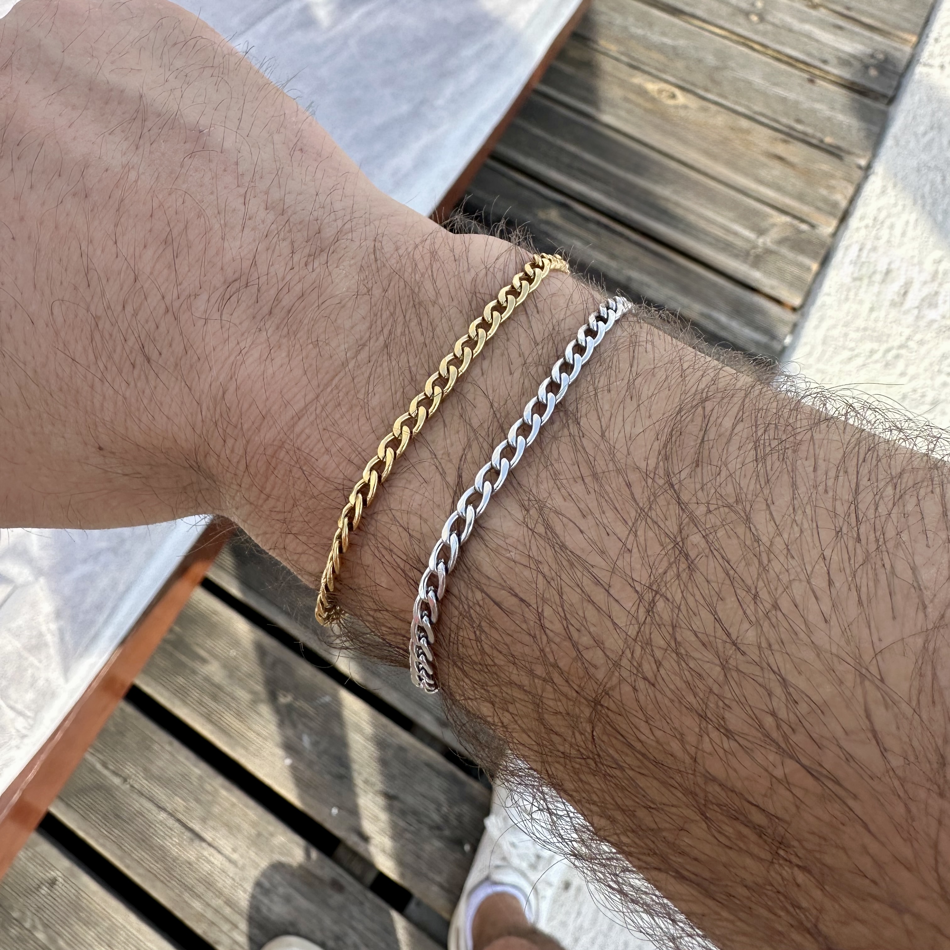 Cuban curb chain bracelet for men in stainless steel, gold and silver tone, waterproof and tarnish-resistant