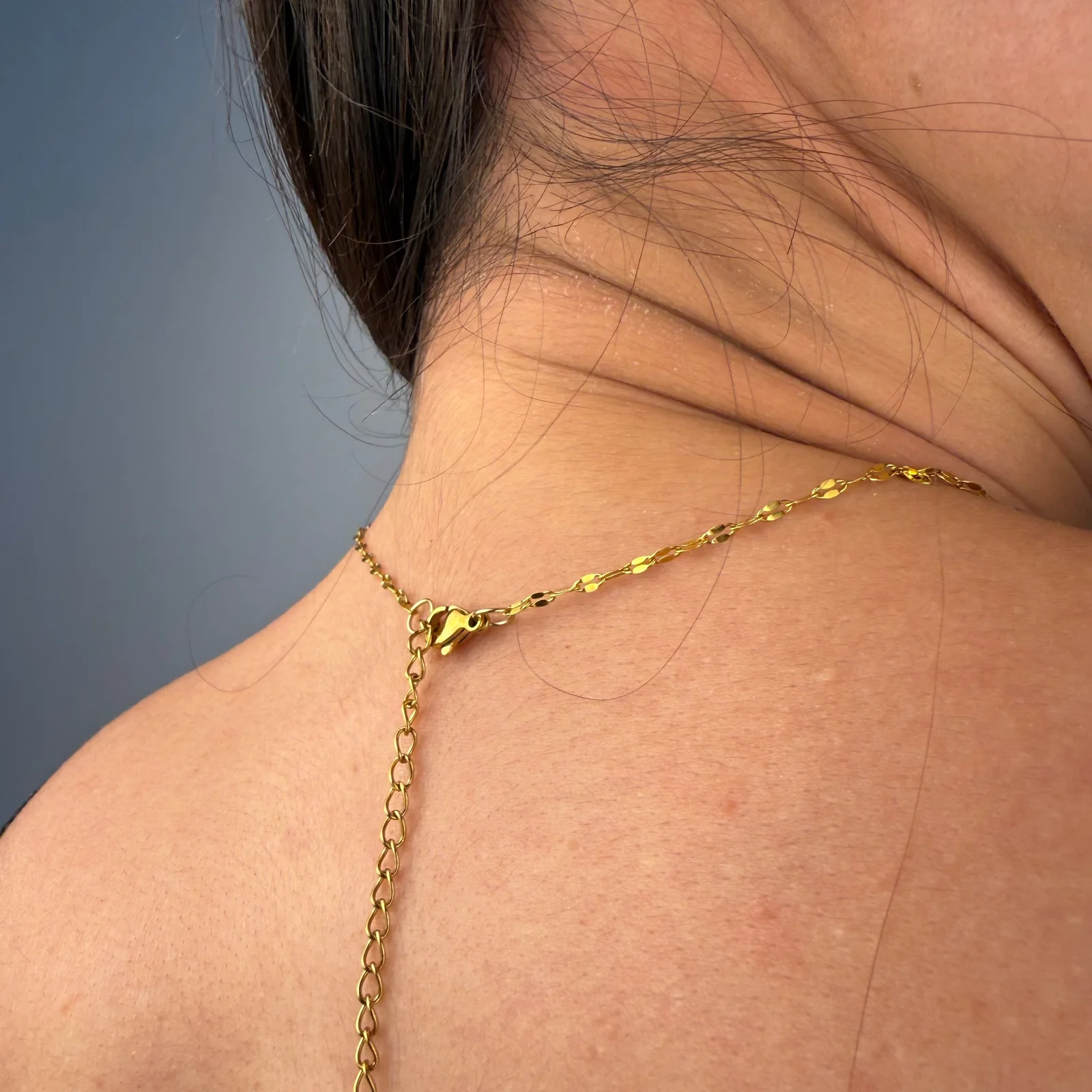 Gold tone dainty satellite link choker necklace in 316L stainless steel for minimalist everyday wear