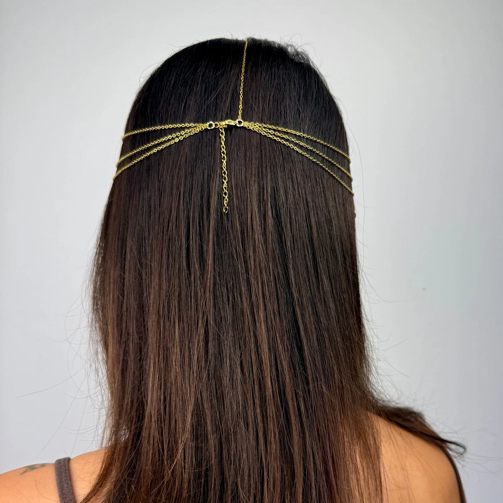 Delicate gold tone stainless steel bridal hair vine chain for wedding updos and loose waves