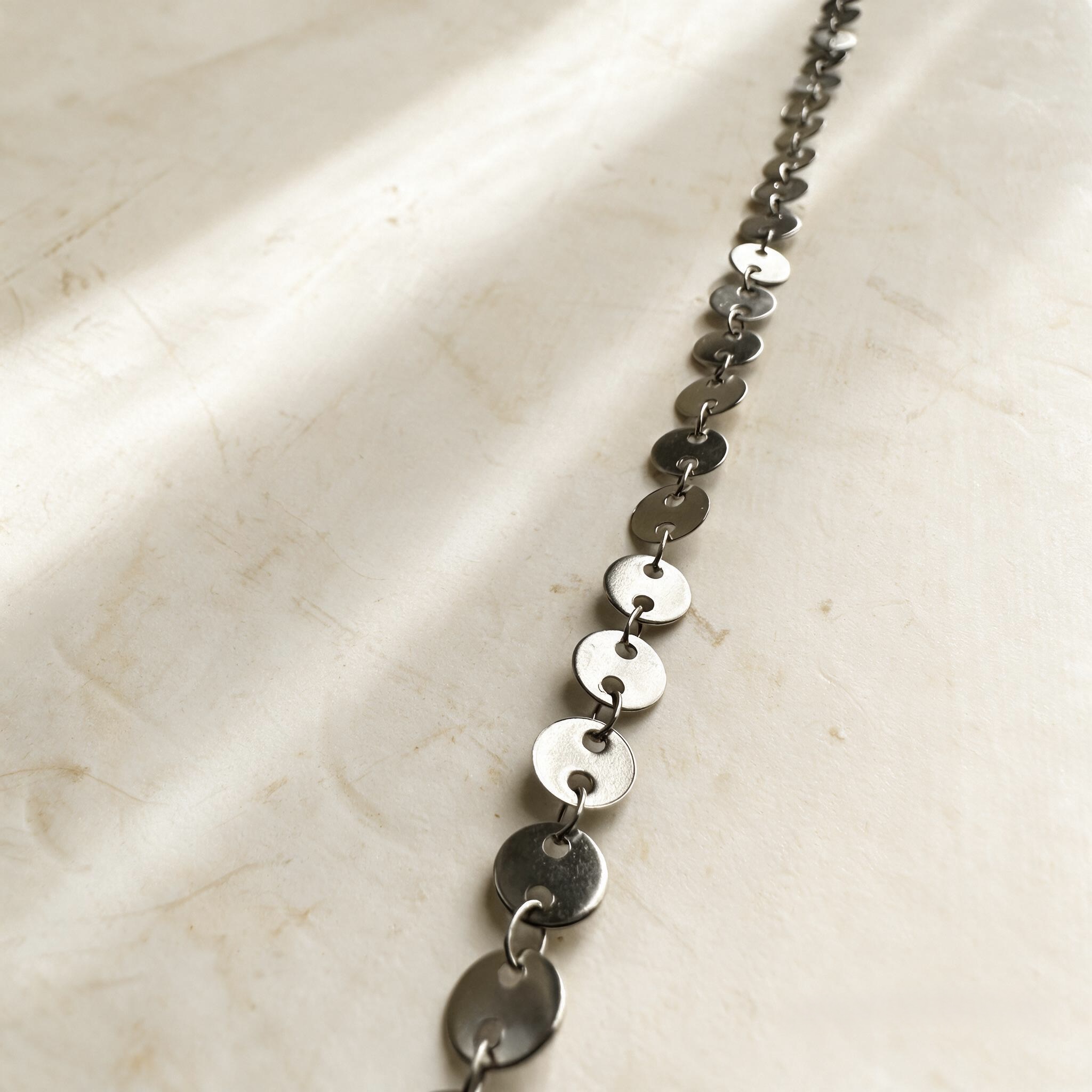 Coin disc chain choker necklace in gold and silver tone stainless steel, waterproof and tarnish-resistant minimalist layering necklace
