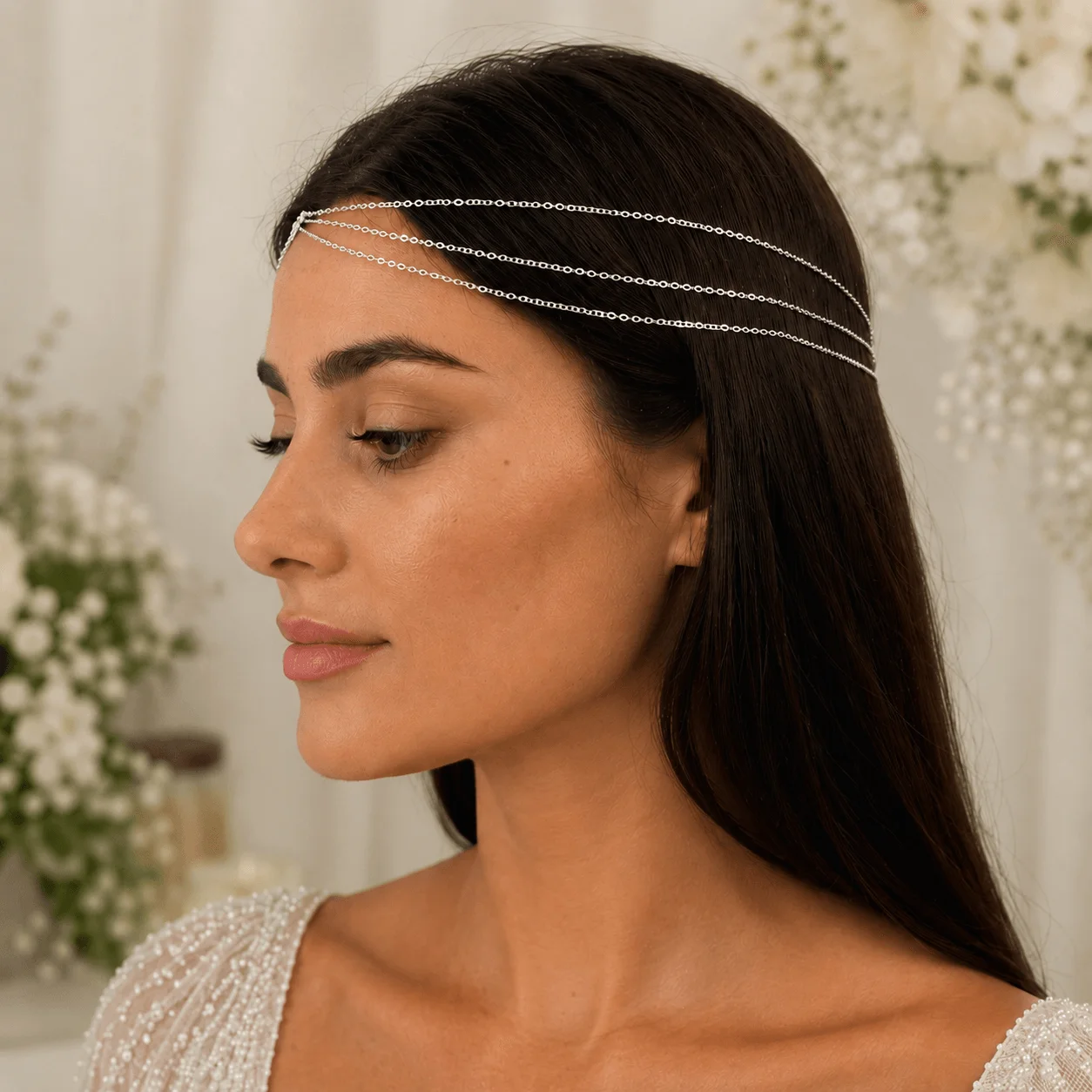 Delicate gold tone stainless steel bridal hair vine chain for wedding updos and loose waves