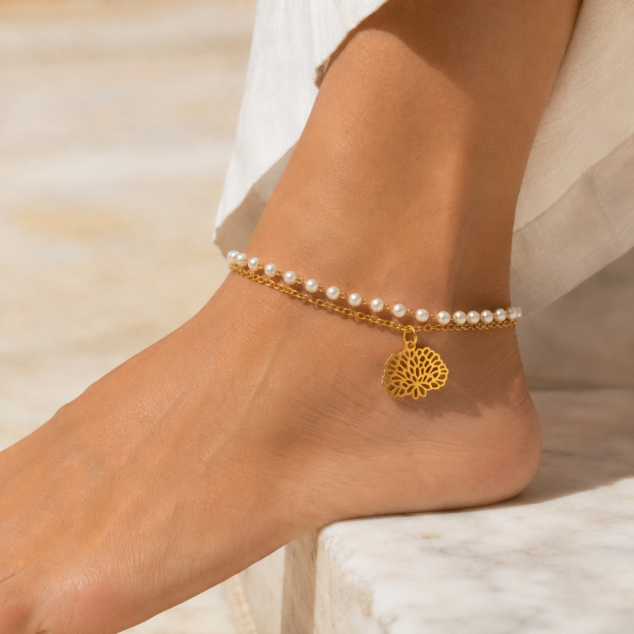 Birth Flower Anklet — Gold Tone