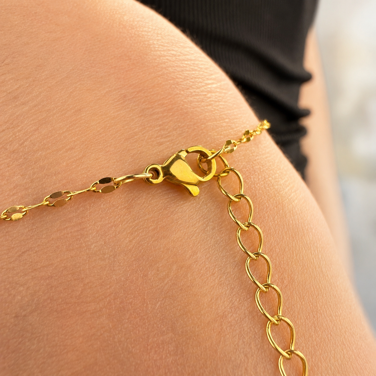 Gold tone dainty charm bracelet with birth flower pendant, handcrafted 316L stainless steel jewelry for women