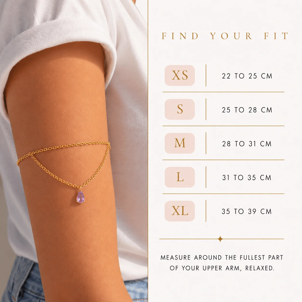Dainty gold stainless steel birthstone arm chain with teardrop gemstone for waterproof shoulder jewelry