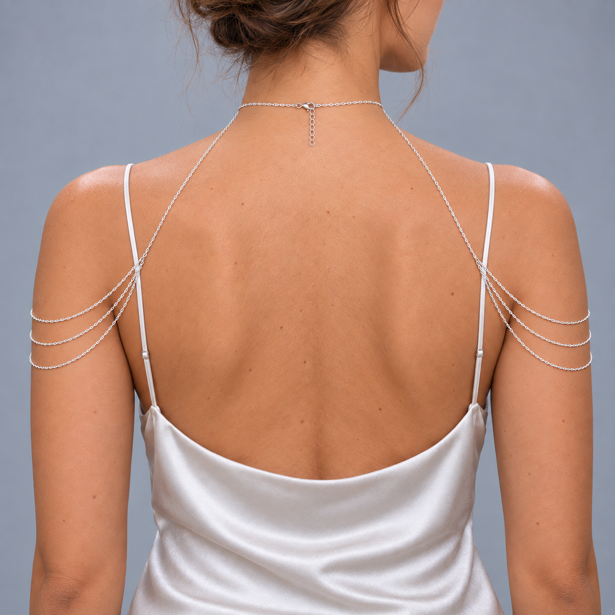 Delicate gold-tone stainless steel bridal shoulder chain for wedding dresses, waterproof shoulder jewelry design