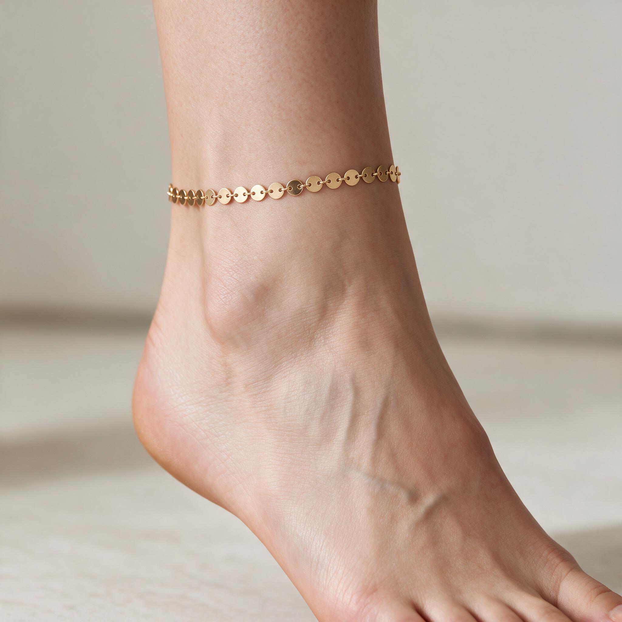 Coin disc chain anklet in gold and silver tone stainless steel, waterproof and tarnish-resistant dainty ankle jewelry