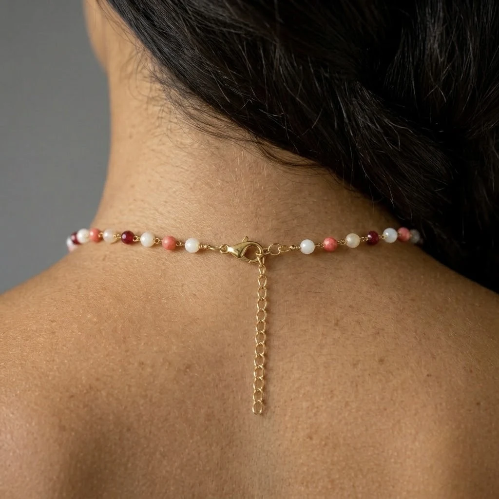 Colorful crystal bead choker necklace with faceted glass beads and gold-tone stainless steel chain for everyday wear