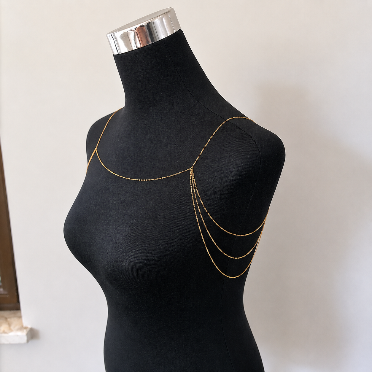 Gold tone stainless steel double shoulder chest chain for wedding and special occasions
