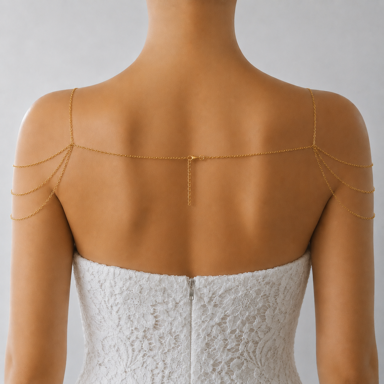 Gold tone stainless steel double shoulder chest chain for wedding and special occasions