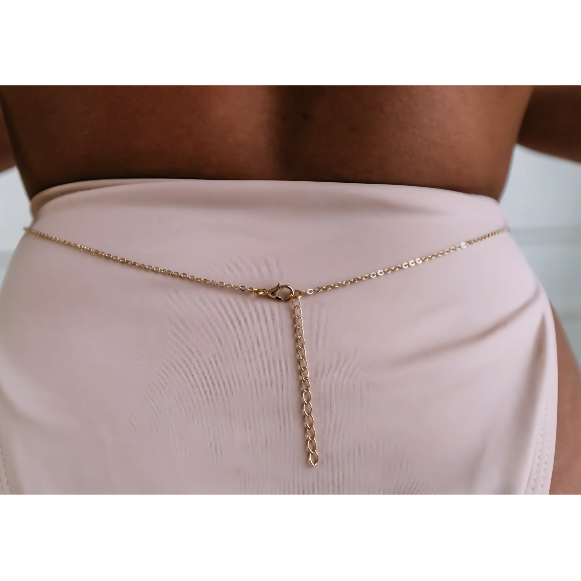Plus size gold and silver stainless steel body chain, waterproof bikini accessory for curvy women, four fitted sizes