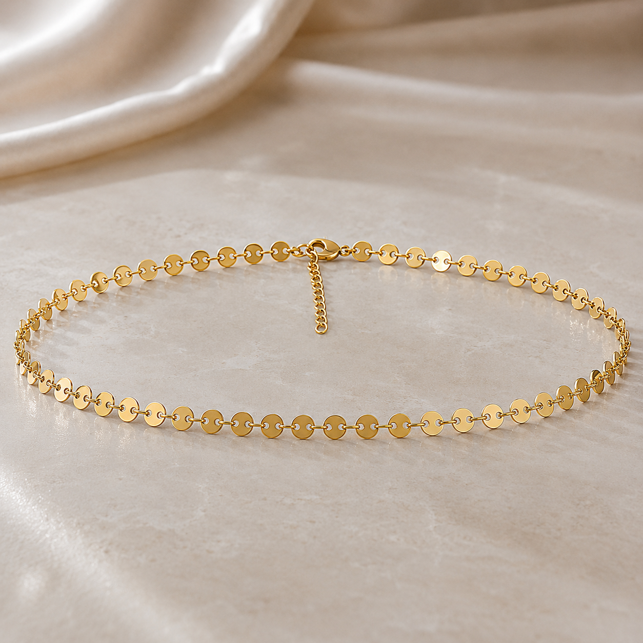 Gold-tone stainless steel disc-link chain belt, waterproof and adjustable waist belt