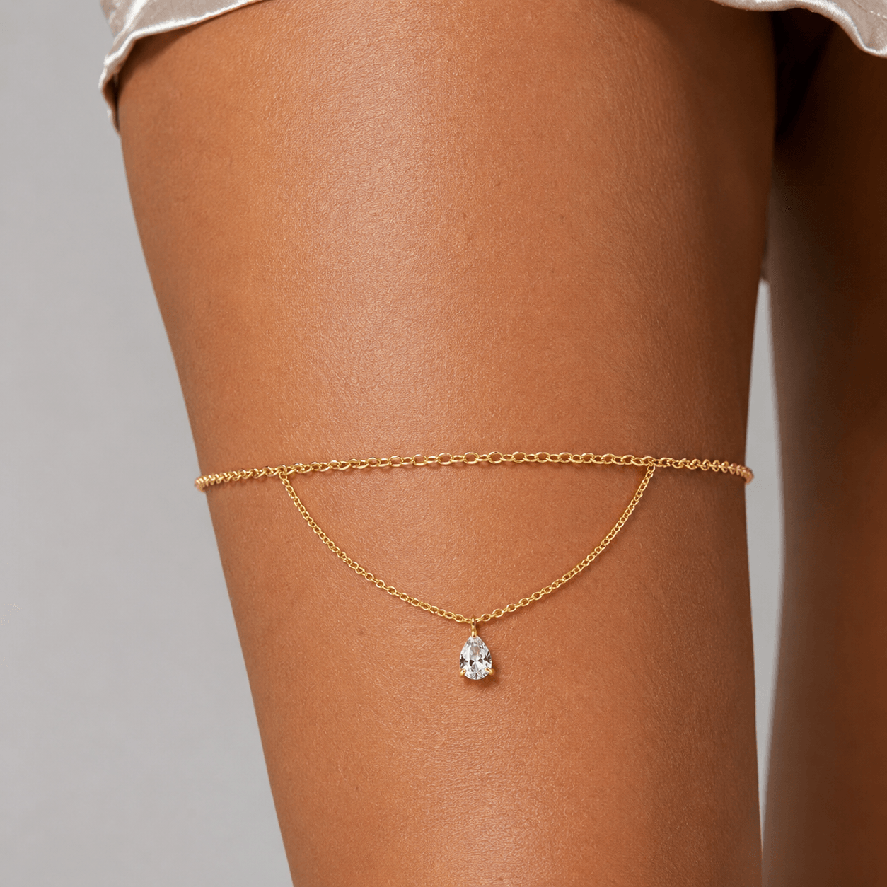 Gold-tone stainless steel birthstone thigh chain with delicate gemstone drop for unique leg jewelry