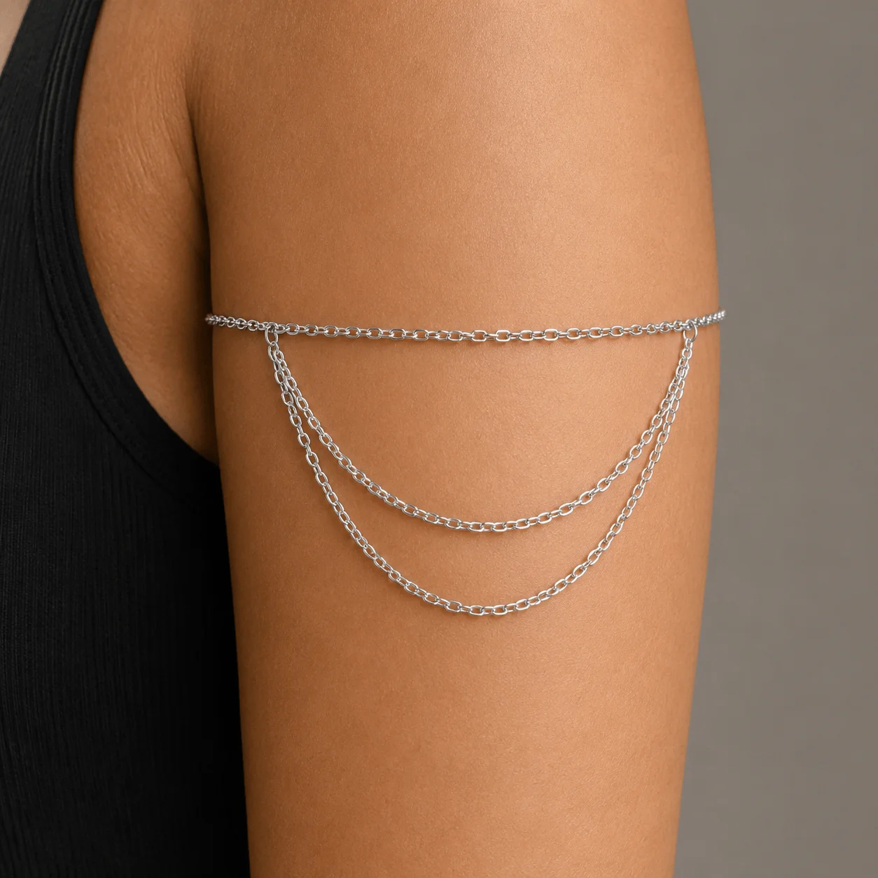 Gold tone layered arm chain in 316L stainless steel, perfect waterproof body jewelry for summer and beach wear